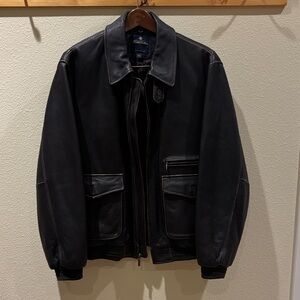 Brooks Brothers Black Leather Bomber Jacket